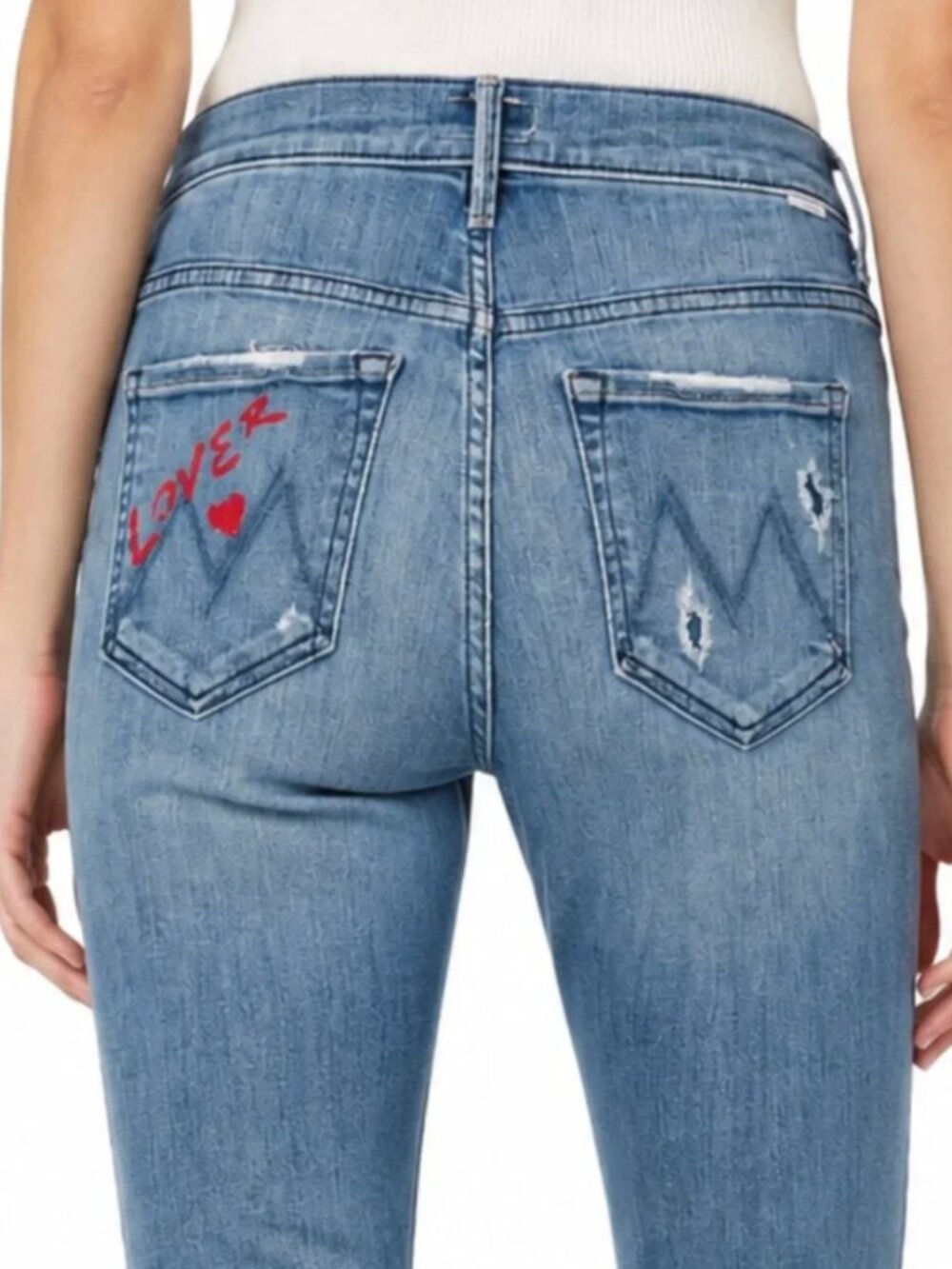 HTF MOTHER Rare Lover Pocket The Stunner Ankle Fray Jeans Graffiti Girl Sz 27